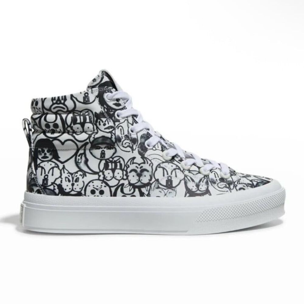 Givenchy x Chito City High-Top Sneakers Graphic Print White Black Leather 37 7